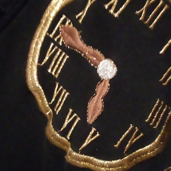 J. Renee Black Embroidery Time Theme Pull Over Sweater With Pockets - Size OS - Picture 3 of 7